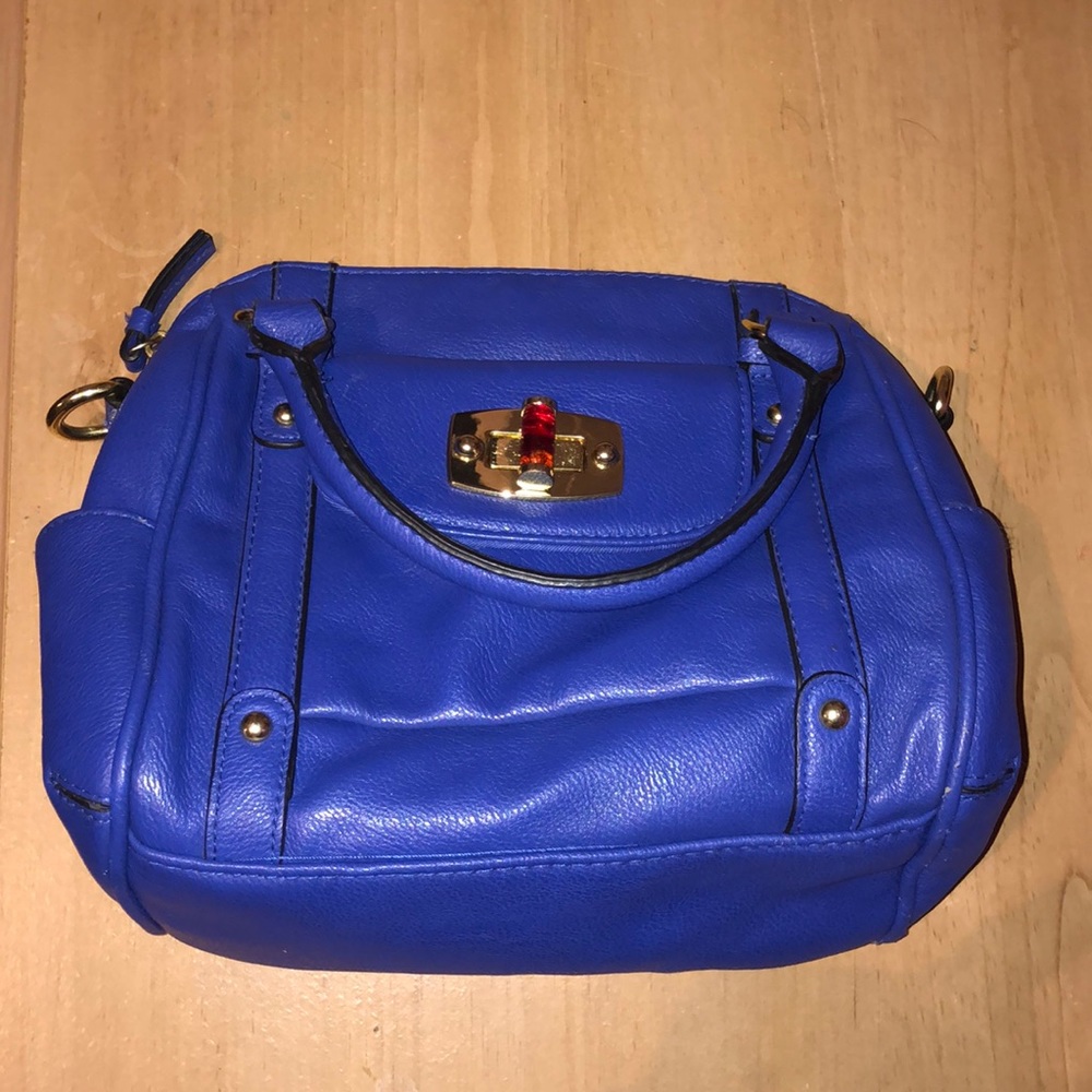 A royal blue handbag.